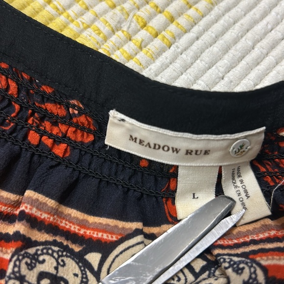 Anthropologie Meadow Rue Blossom Silk Peasant Top Large Blue Orange - Picture 9 of 12